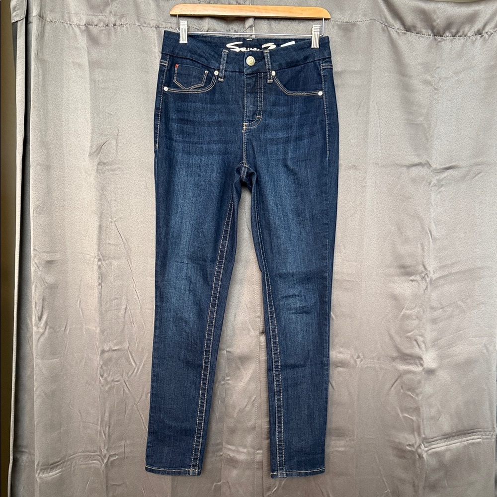 Seven7 Dark Blue Tummyless High Rise Skinny Jeans
